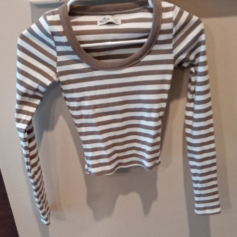 Hollister Brown and White Striped Long Sleeve Tee